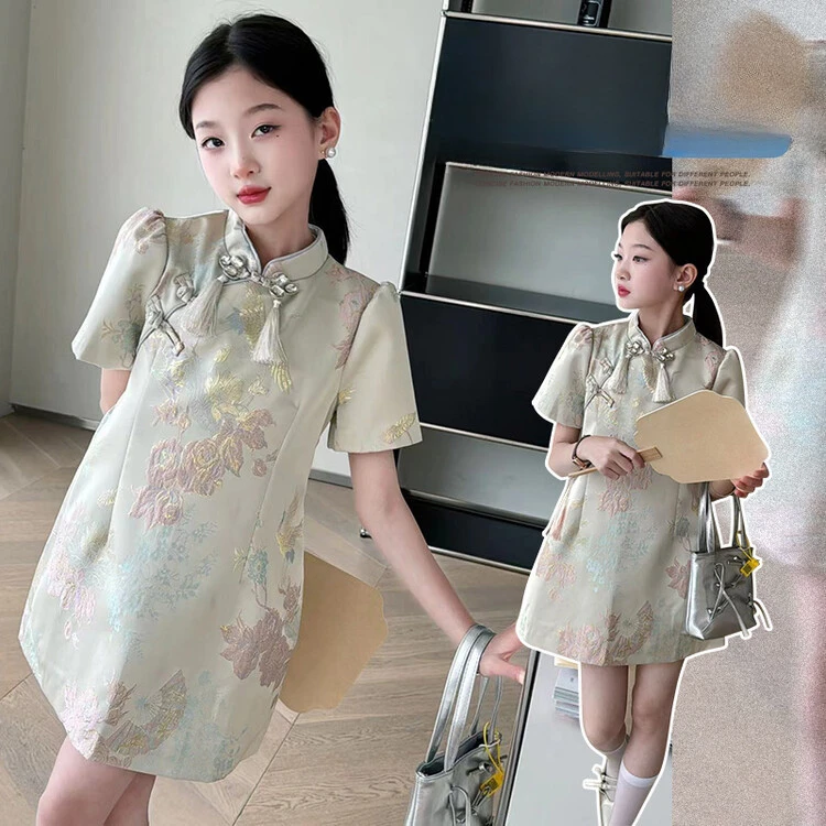 New Chinese style improved girl's qipao skirt 2024 spring/summer new girl embroidery Confucian dress Hanfu dress student