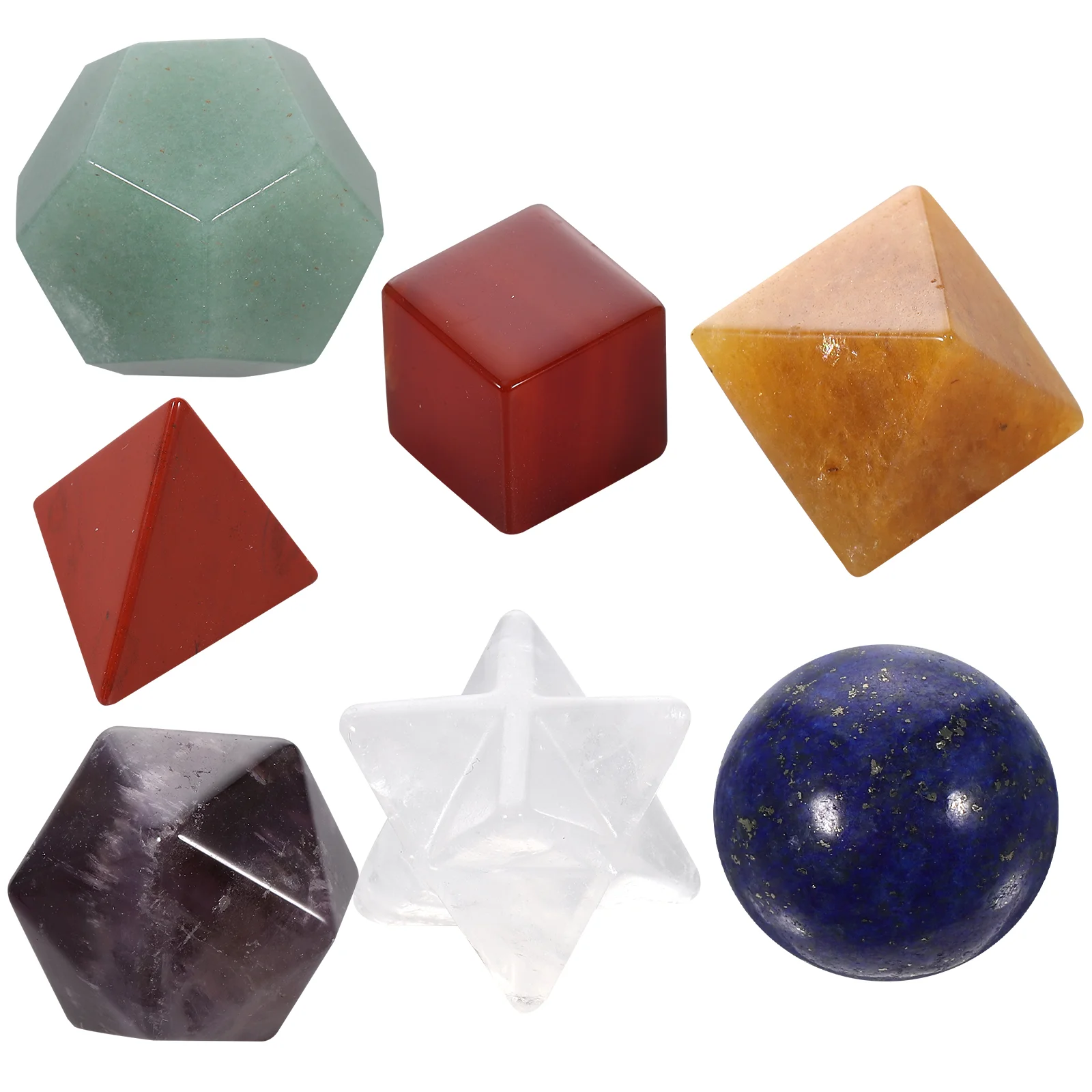 

7 Chakra Healing Crystal Platonic Solids Sacred Geometry Set with Merkaba Star Carved Chakra Stone Set for Crystal Healing Medit