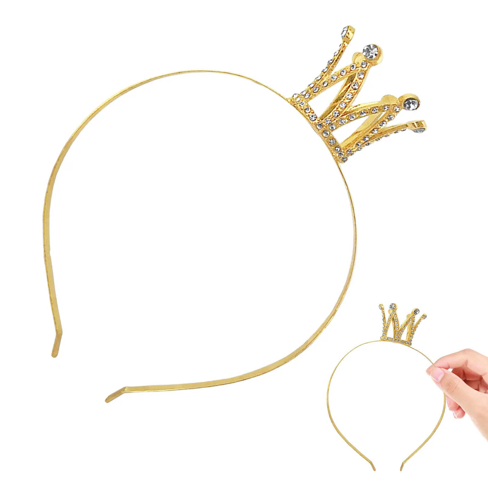 Princess Crown Headband Golden Elegant Hair Hoop Lightweight Comfortable Skin-Friendly Party Hair Accessory for Birthday Photo