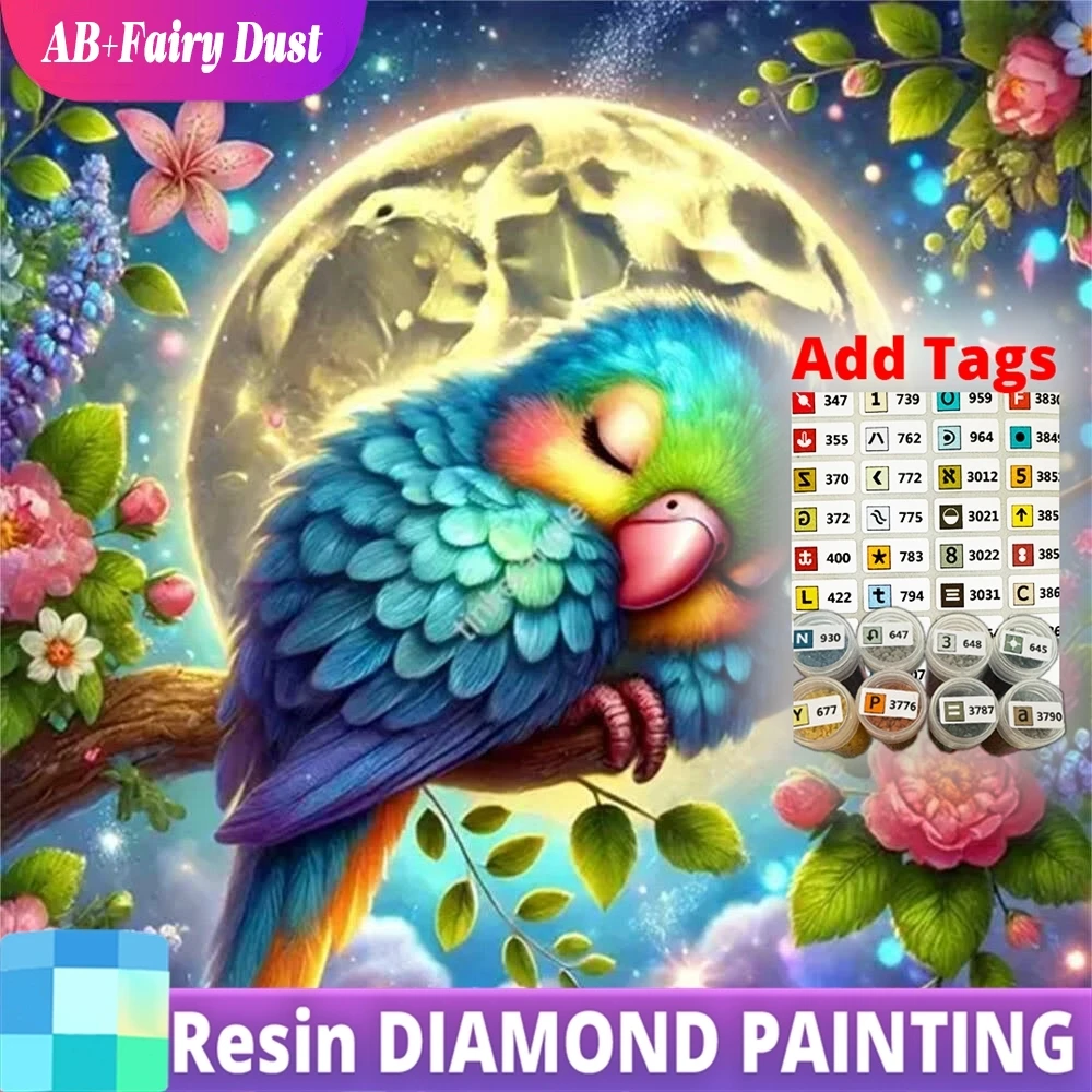 

Resin AB Fairy Dust 5D DIY Diamond Painting Bird Animal Mosaic Parrot Suitable For Beginners Flower Embroidery Moon Handmade Gif