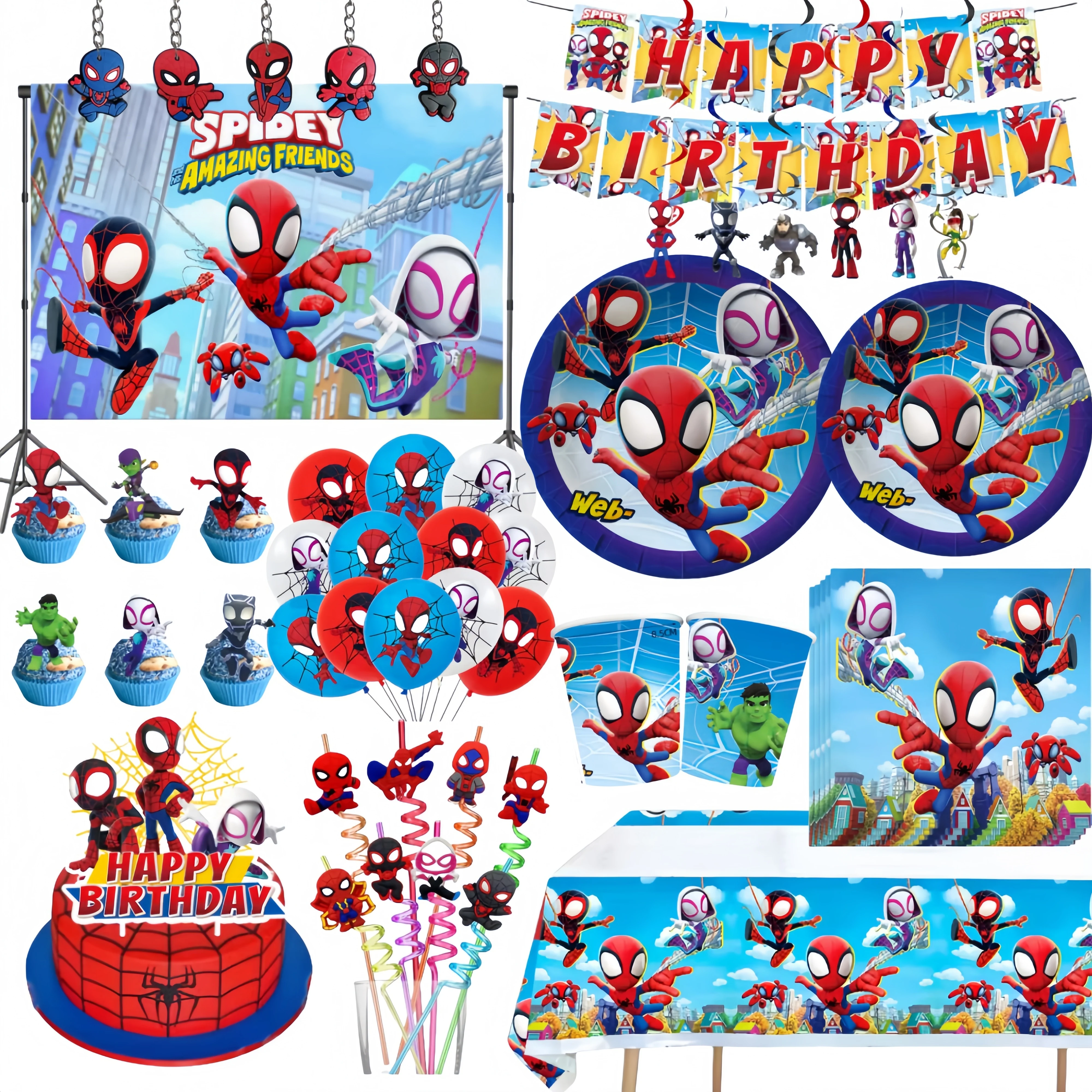 Spidey y sus increíbles amigos decoración de cumpleaños juego de vajilla de Spiderman tazas plato globo suministros de fiesta para niños Baby Shower
