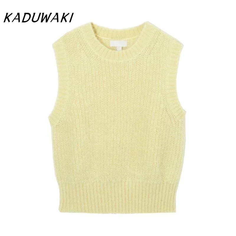 KADUWAKI Women's Basic Knit Spring Vest Sweater O Neck Sleeveless Female Waistcoat Chic Top Fashion Solid E-girl Gothic Knitwear