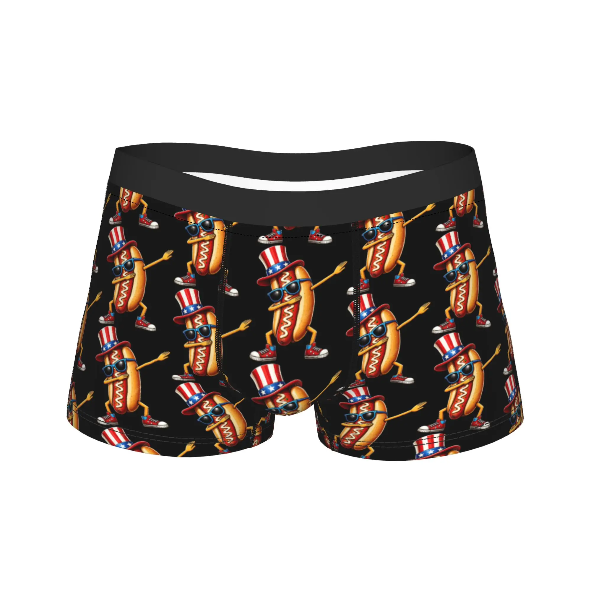 Dabbing Hot Dog Uncle Sam Style Cartoon Graphic Underwear  Breathable Panties Printing Boxer Brief For Men Pouch Plus Size Trunk