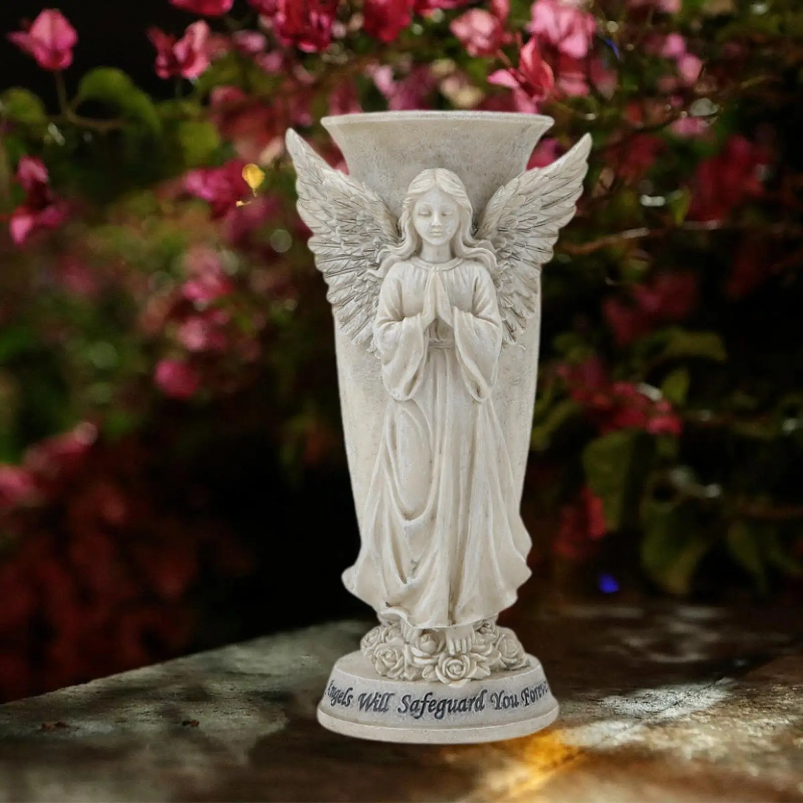 Decorative Angel Grave Vase with Drainage Hole Creative Resin Flower Holder for Cemetery or Garden Use