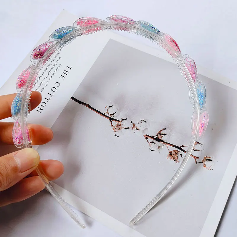 Trong Suốt Quicksand Trái Tim Mũ Trùm Đầu Hình Hoạt Hình Lấp Lánh Sequin Hairbands Dành Cho Trẻ Em Kids Ốp Viền Tóc Vòng Bé Gái Phụ Kiện Tóc