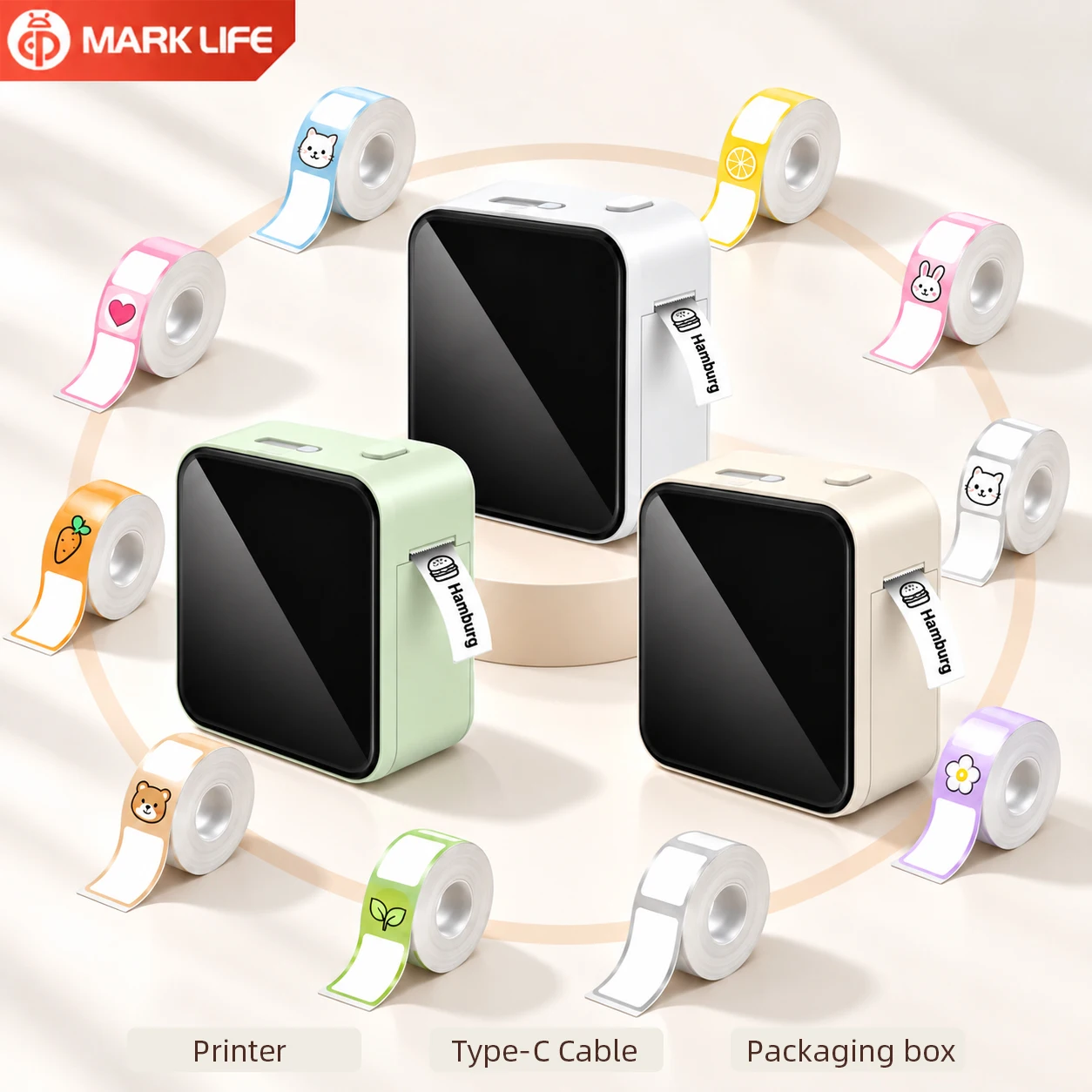 MarkLife Thermal Printer P15 Portable Wireless Bluetooth Printer Inkless Compatibl With Android&iOS for Home Organization