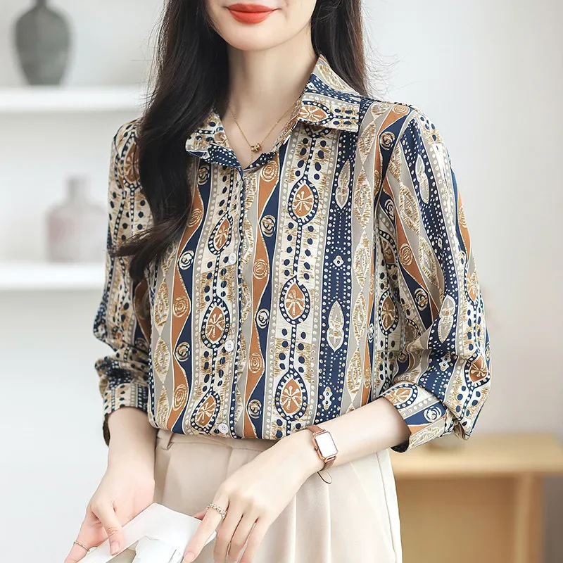 

Camicetta a Righe Con Camicia Alla Moda in Stile Coreano Per Top Casual a Maniche Lunghe Da Donna