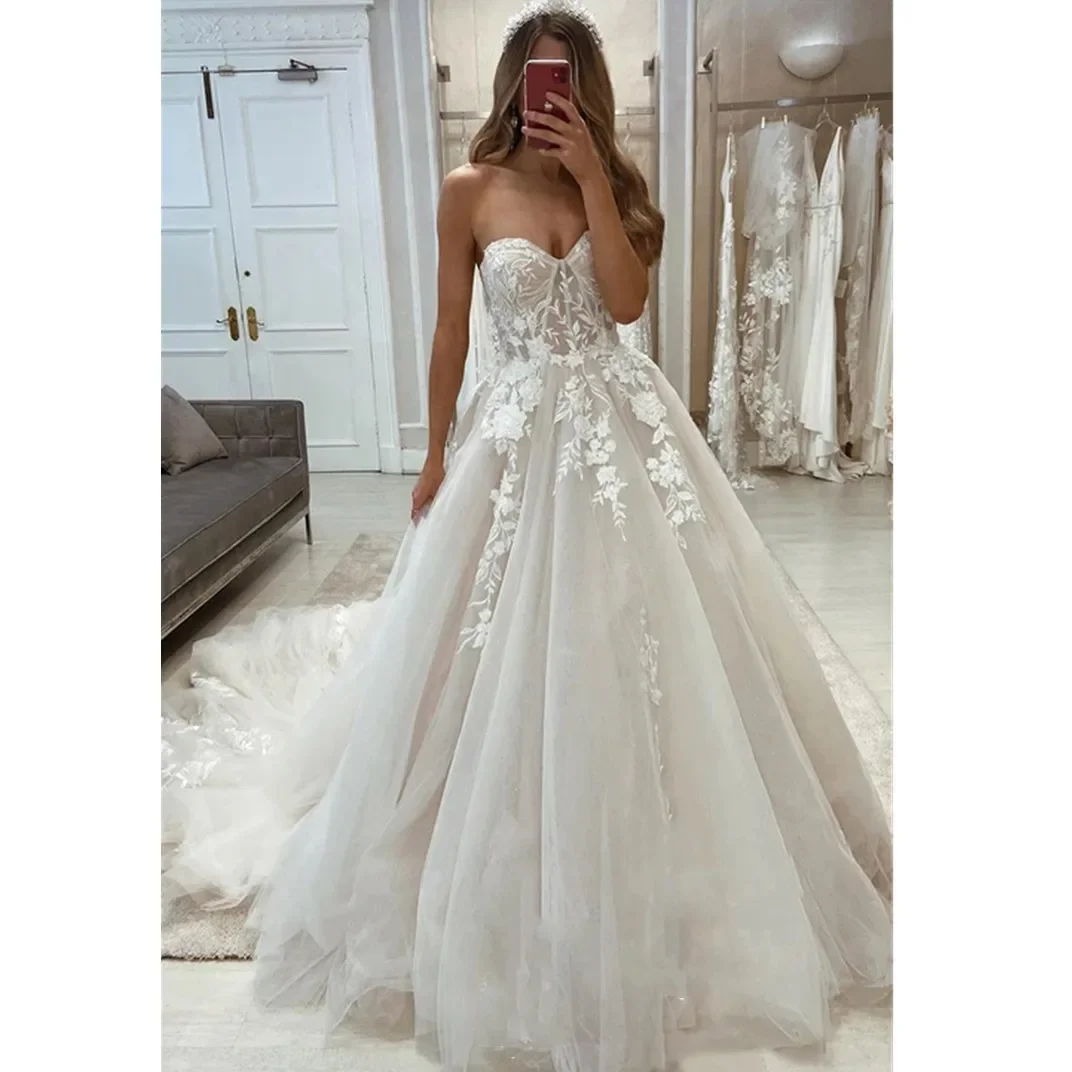 Personalizado querida rendas apliques vestidos de casamento com fora do ombro jaqueta trem vestidos de novia praia vestidos de noiva