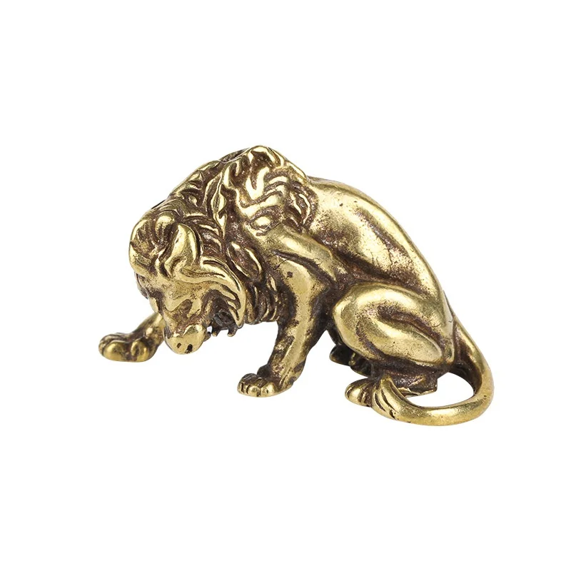 Antique Bronze Strong Lion King Statue Vintage Copper Tiger Lion Leopard Sculpture Ornaments Animal Tea Pet Figure Desktop Decor