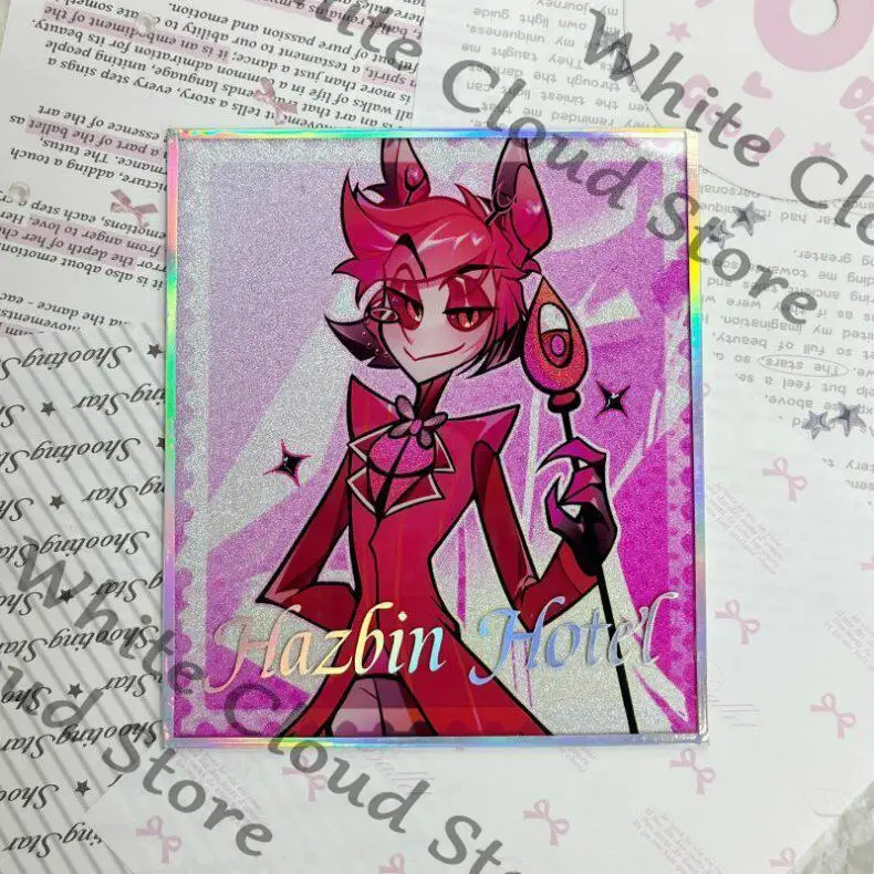 Anime Hazbin Hotel Alastor Charlie Morningstar Husk Cosplay Doujin Signboard Acrylic Stand Cartoon Color Paper Badge Keychain