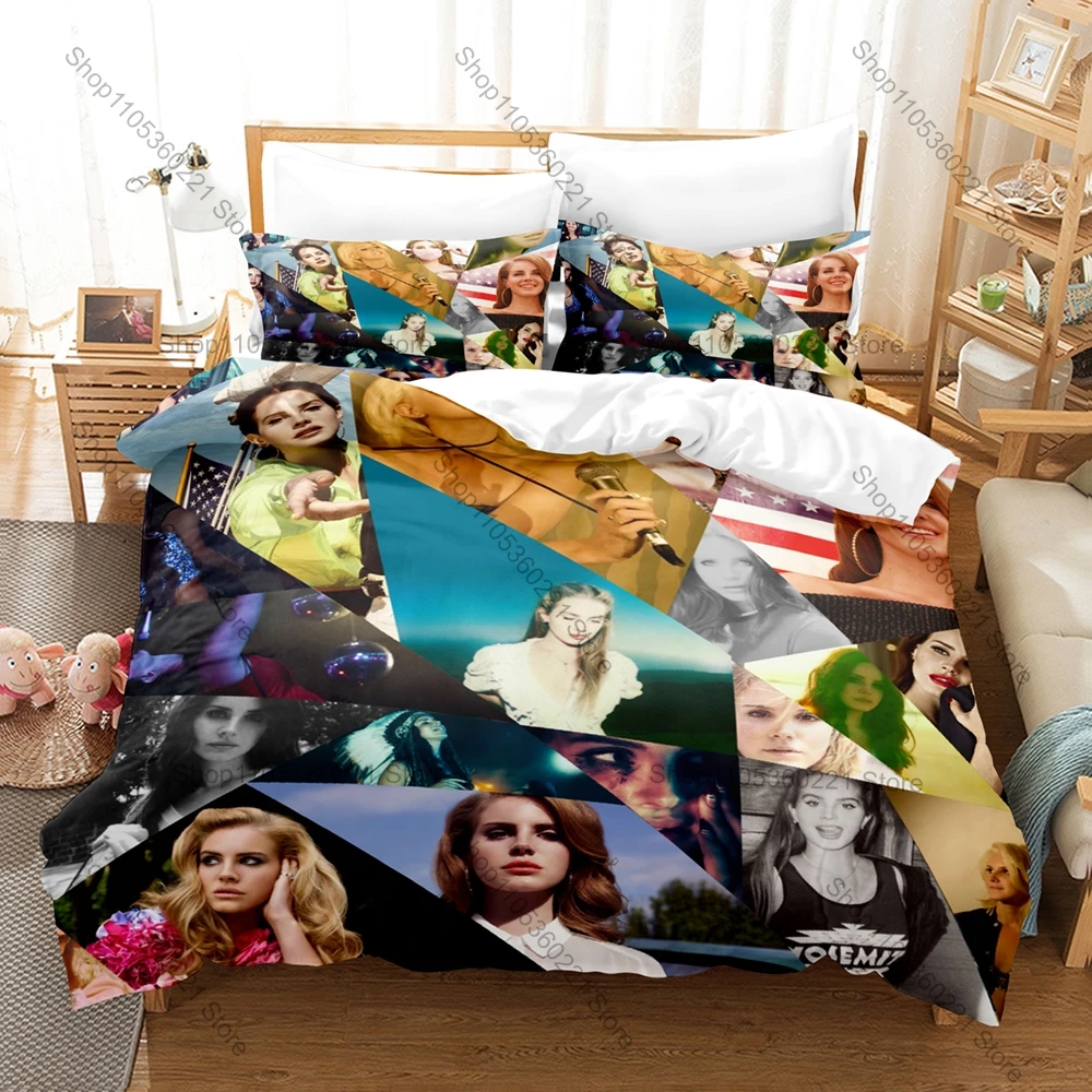 Iconic Vintage Americana Dream Pop Singer Lana Del Rey Bedding Set 1 Duvet Cover + 2 Pillowcases HD Digital Print Fan Bed Linen