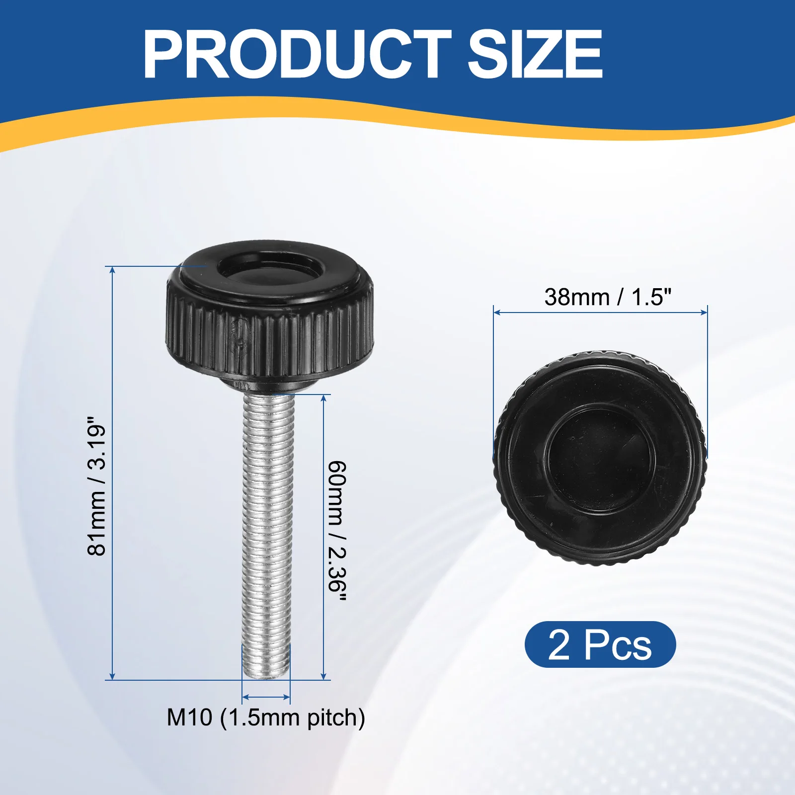 2/4Pc Knurled Clamping Knobs Thumb Screws Metric Male Thread Plastic Round Head Carbon Steel Stud Threaded Knob Thumbscrew Black