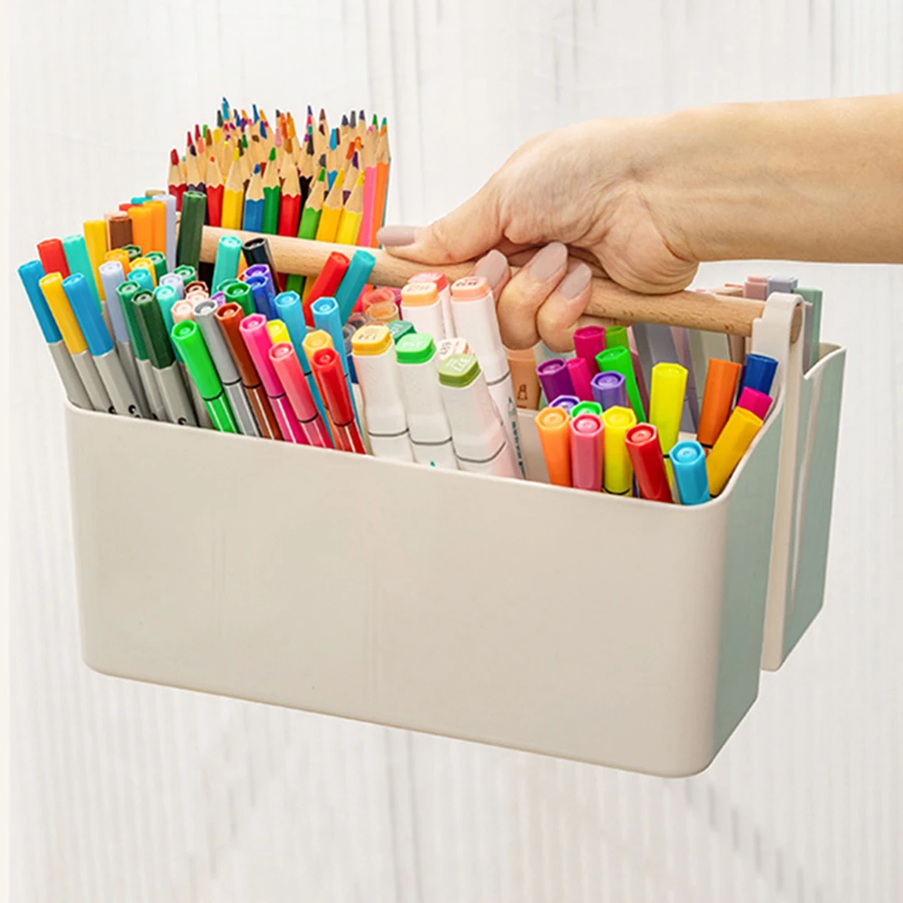 Portable Desktop Pen Holder Large Capacity Cute Marker Pen Stationery Storage Box Creative Pencil Holder Desktop Organizer