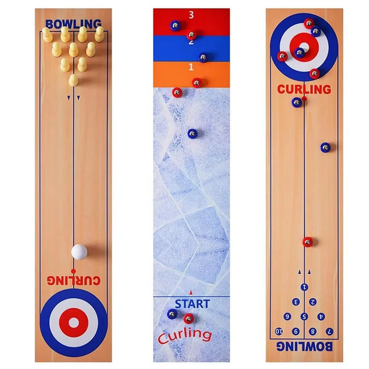 

ABQR 3 in 1 Table Shuffleboard Game Curling Bowling Table Top Games for Home Gift for Children and Adults