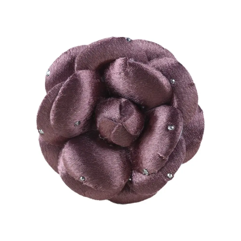 Satin Camellia Flower Embellishment Rhinestone Accents Handmade Satin Flower Ornament Layered Petals 6CM Fabric Flower Applique