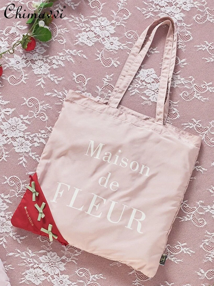 

New Japanese Style Sweet Strawberry Canvas Shoulder Bags Women's Foldable Portable Environmental Protection Shopping Bags