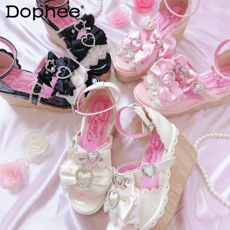 

Original Sweet Lolita Fish Mouth Sandals Summer New Japanese Girl's Women's Cute Bow Elegant Platform Sandals Wedding Shoes
