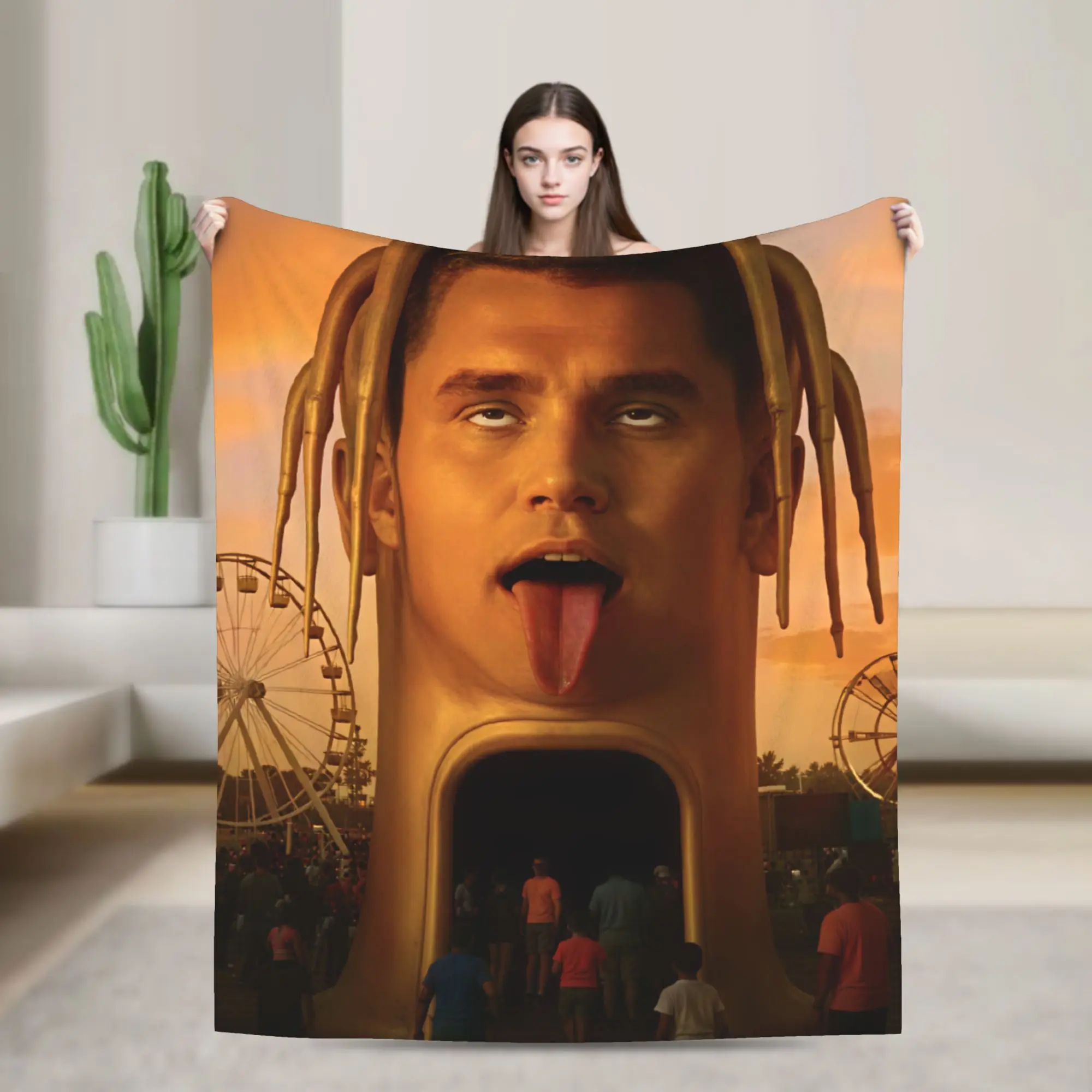 Charlie Kirk Giant Face Carnival Meme Blanket Child Flannel Throw Blanket For Outdoor Super Soft Custom Quality Bedspread Gift