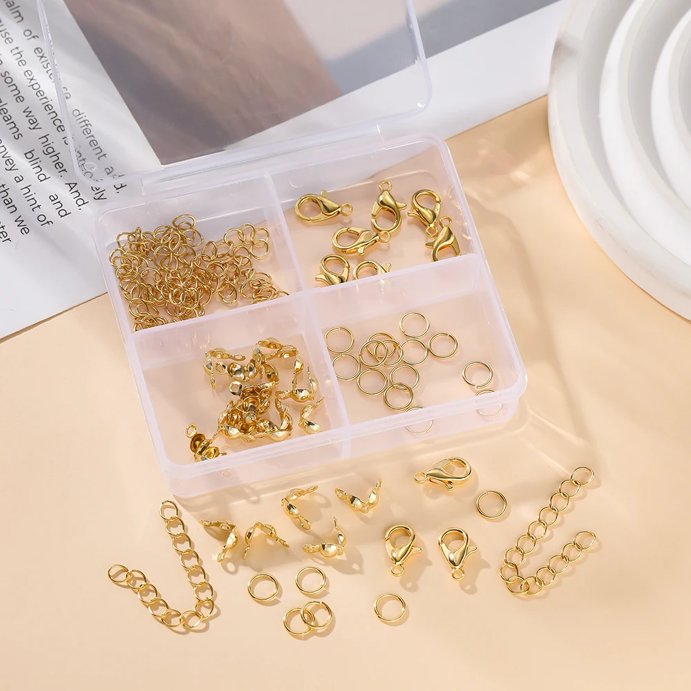 

1 коробка, 4 сетки, 14/18 К, позолоченные застежки-лобстеры, наборы открытых колец для браслета «сделай сам», ожерелье, аксессуары для изготовления ювелирных изделий