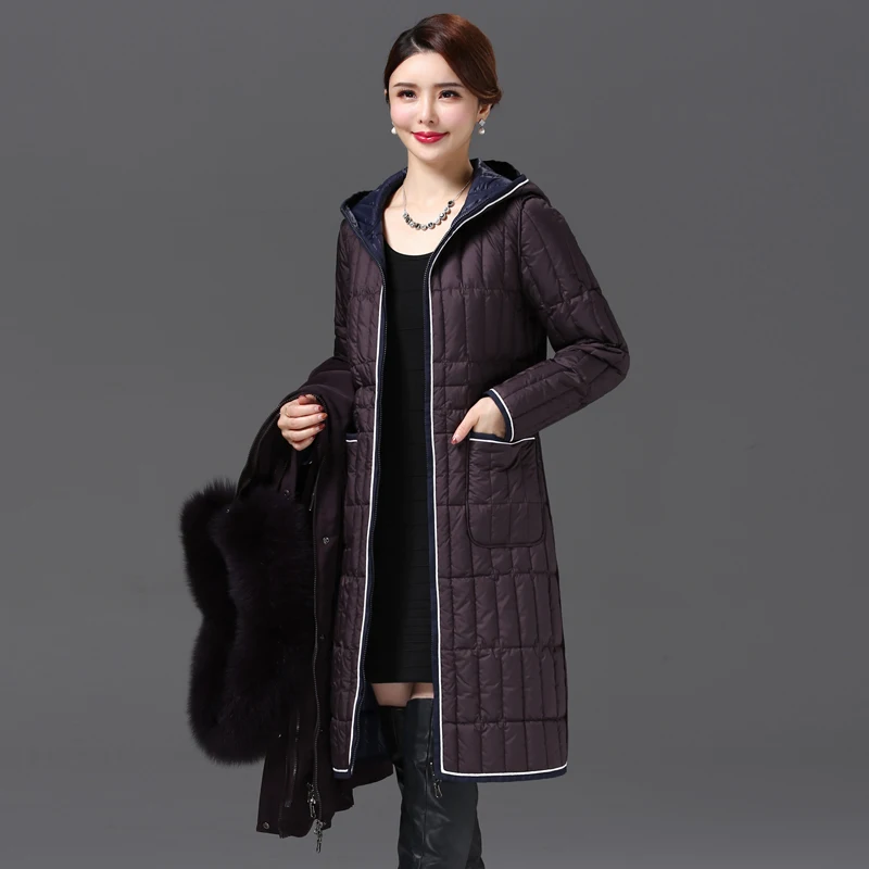 Living Face Removable Parker Middle-Aged and Elderly Mother's Wear Over-The-Knee Long down Jacket Women's Jacket Thickeneded New Style