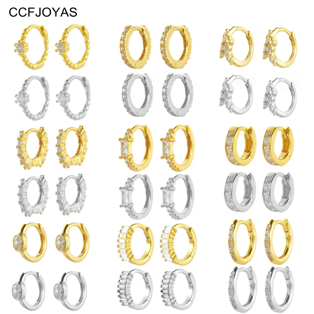 CCFJOYAS INS Geometric White Zircon Small Hoop Earrings for Women 925 Sterling Silver Round Circle Earrings Fashion Jewelry