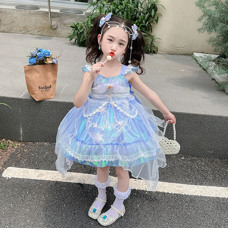 2024 new summer girl navy star Lolita dress comfortable skin-friendly fabric foreign girl mermaid sling princess dress