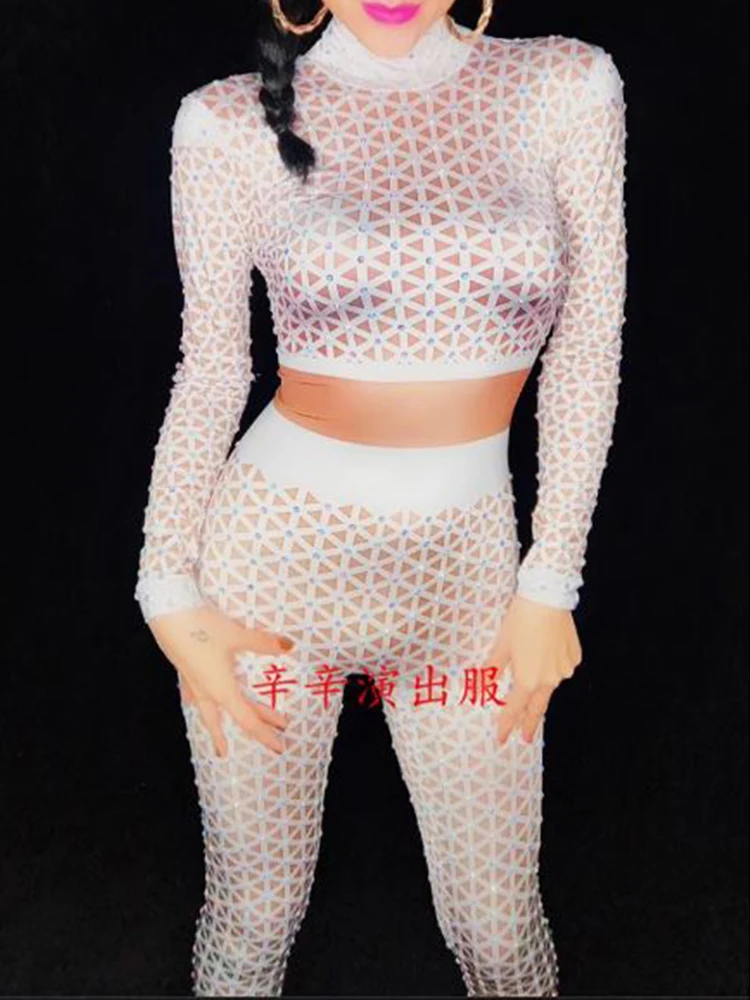 High Quality Hot Diamond Elastic White Checkered Jumpsuit 2024 New Fashionable Custom Women'S Clothing