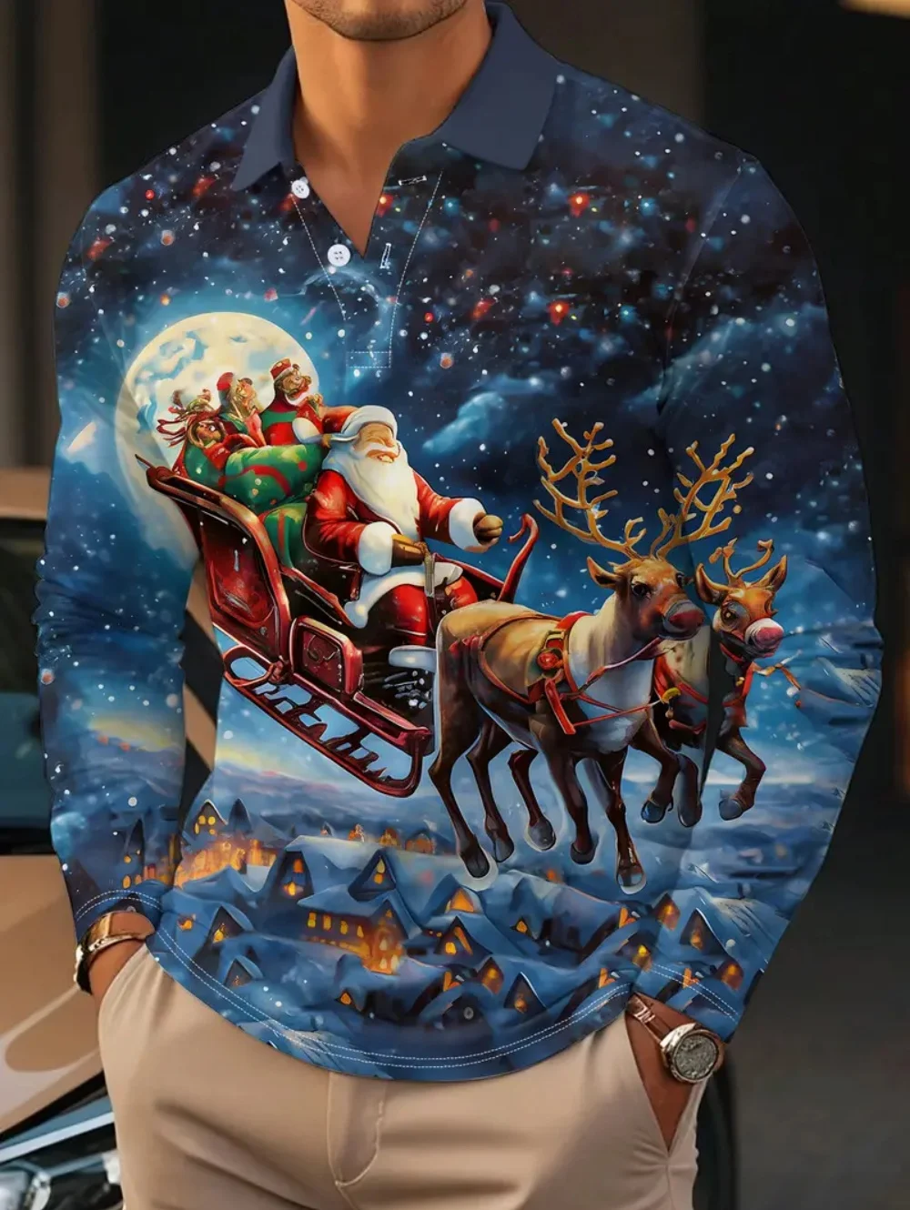 Christmas Men's Polo Shirt Santa Claus 3d Print Autumn Long Sleeve Shirt Casual T-shirt for Man Fashion Harajuku Men's Clothing