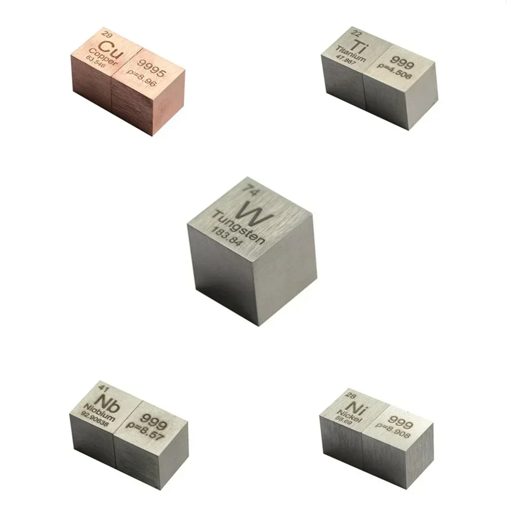 Sets of 5 Metals Tungsten  Copper  Titanium  Niobium  Nickel Metal Density Cube 10mm Periodic Table Collection Gift