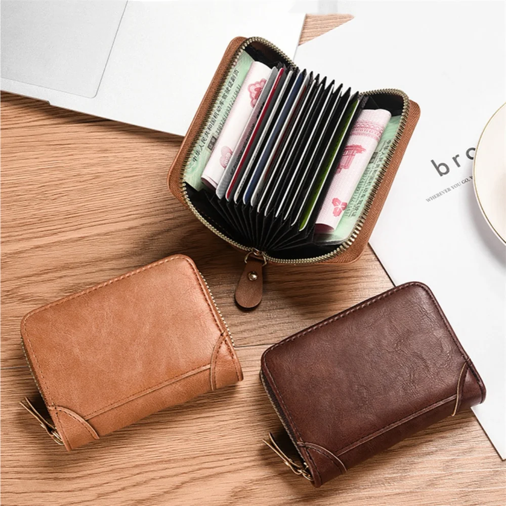 

Multi Slot Card Holder Vintage Small Wallets for Women Men Bank Credit Card Bag Male Clutch PU Money Bag Solid Zipper Coin Purse