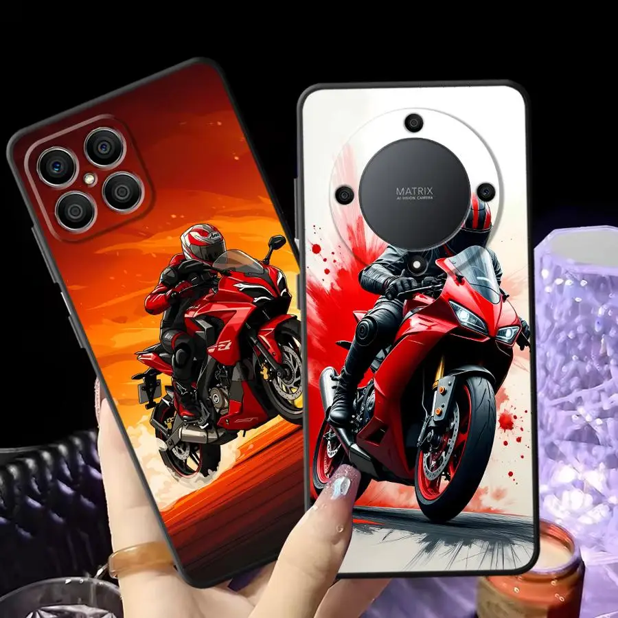 Чехол для Honor 70 90 X8 X9a X6 X7 Magic5Lite 200 400 Lite 8X X5b, красный, спортивный, с дизайном мотоцикла
