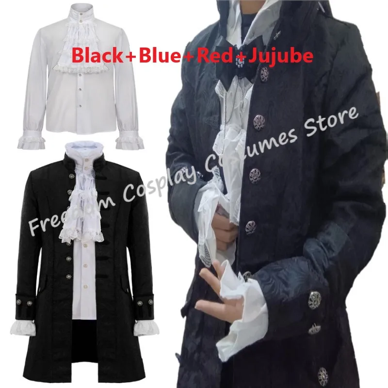 

Renaissance Medieval Steampunk Men Gothic Trench Coat and Shirt Set Vintage Prince Overcoat Victorian Edwardian Cosplay Costume