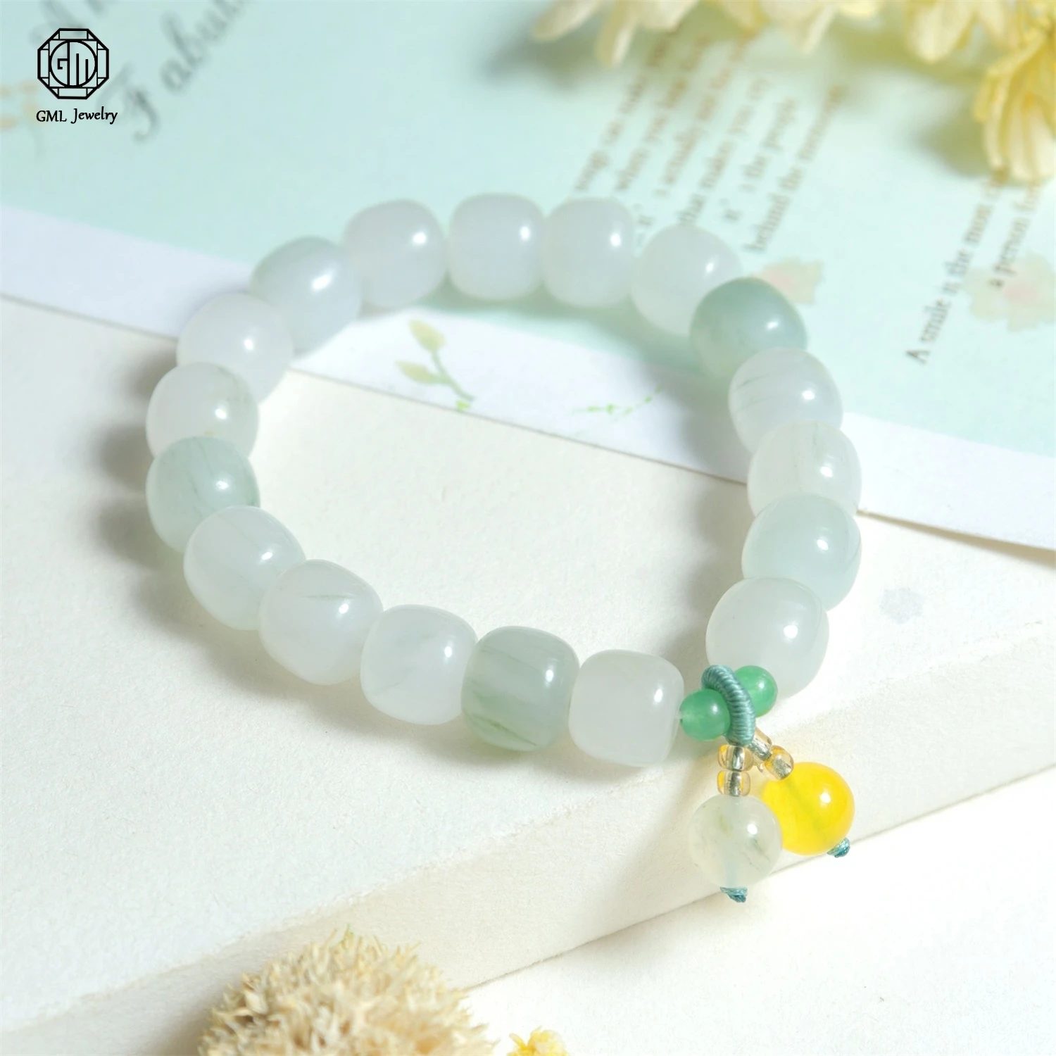 

Натуральный браслет из зеленого нефрита Тянь-Шань (Синьцзян) с круглыми бусинами, унисекс, регулируемый, из полированного камня, на шнурке, целебный кристалл, для повседневного ношения