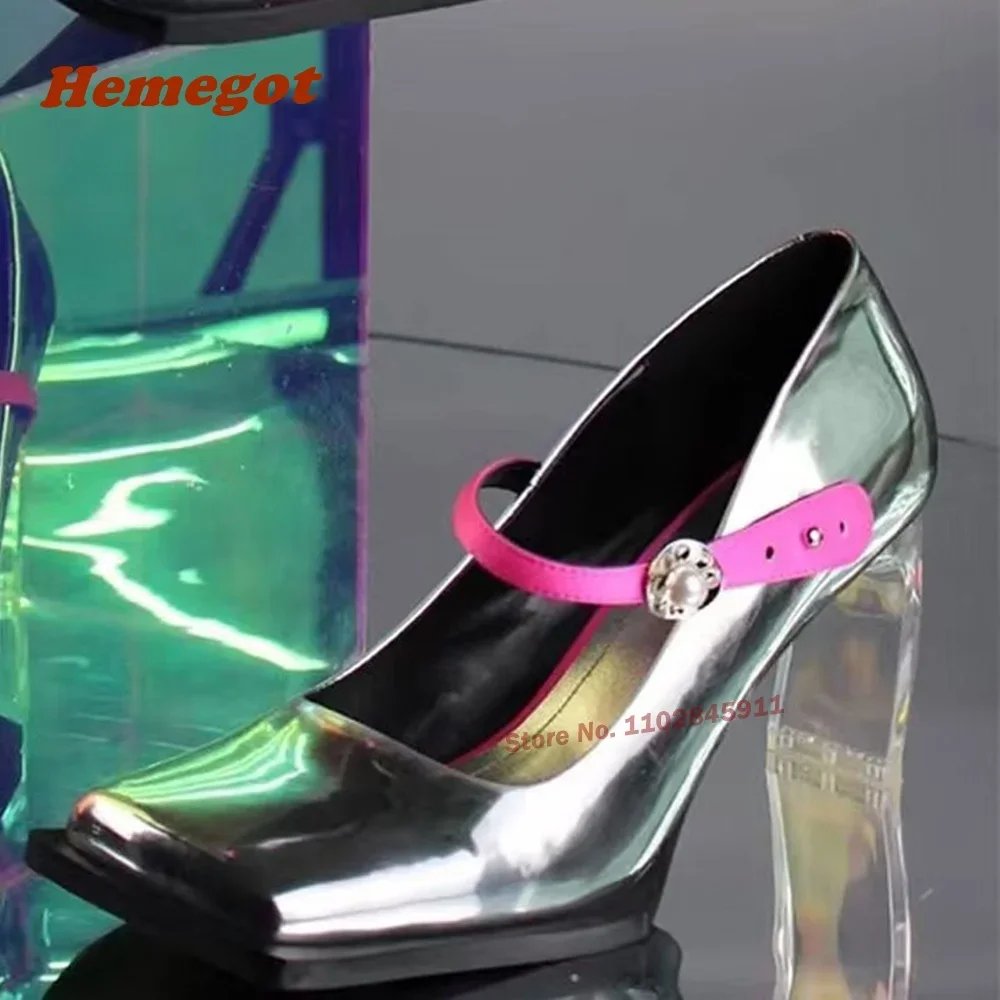 

Туфли-лодочки на высоком каблуке с кристаллами и жемчугом, серебристые глянцевые туфли-лодочки на высоком каблуке, женские туфли-лодочки с зеркальным ремешком и квадратным носком, привлекательные летние туфли 2024