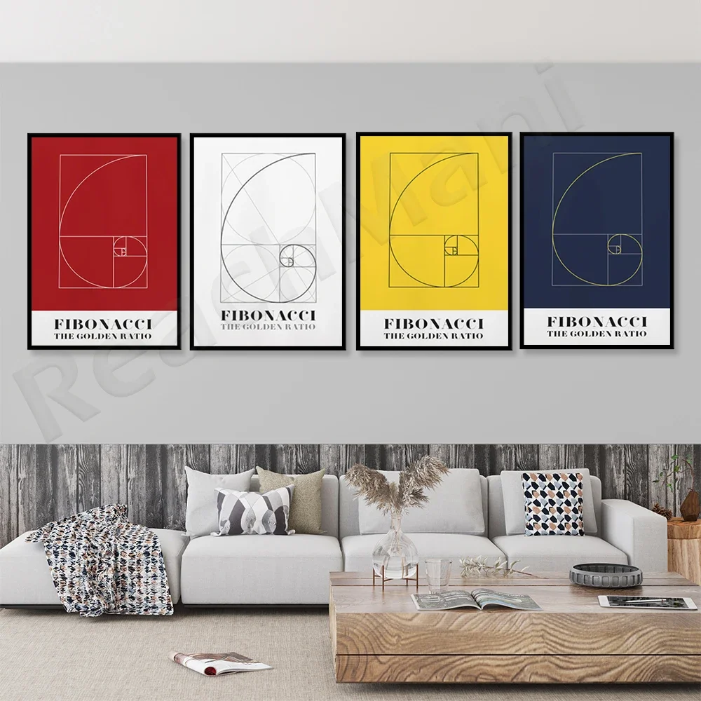 Fibonacci golden ratio print, Fibonacci spiral art aesthetic geometry mathematics poster