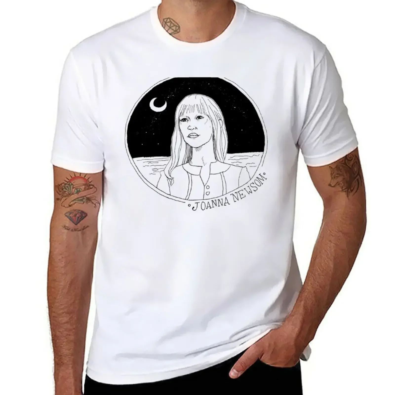 Joanna Newsom With Crescent Moon T-Shirt funnys hippie clothes graphics Men's t-shirts