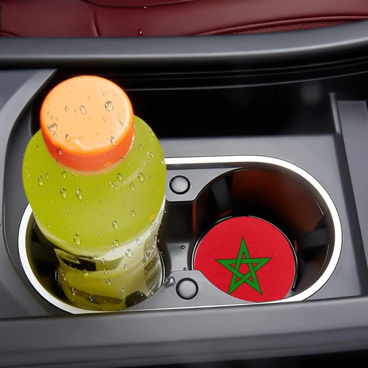 Morocco Country Flag Pattern Water Coaster for Car High Quality Washable Auto Mat Interesting Anti-dirt Soft Polyester Cup Pad