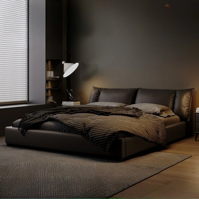 

luxury cosy leather bed with headboard 150x200cm 180x200cm modern king Two persons bed bases and frames camas bedroom furniture