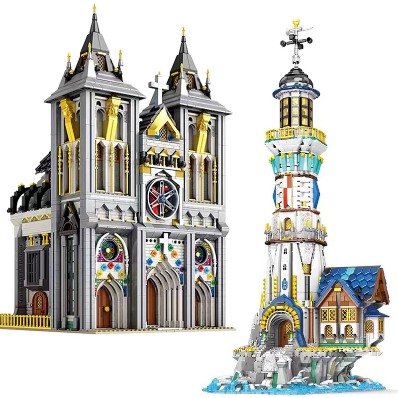 

Medieval Lighthouse Building Block Street View City European Century Churches Brick Model Creative Expert Toys Children Gift MOC