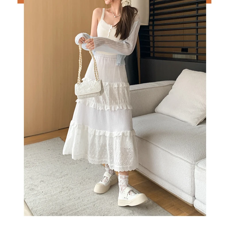 

White Cake Skirt Women's Skirt High Waist A-line Ballet Style Puffy Long Skirt