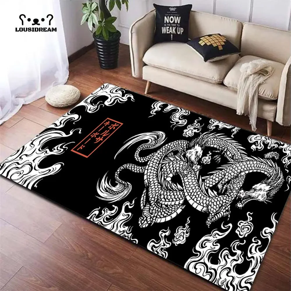 Dragon Carpet Black and White Doormat Japan Anime Gaming Retro Multiple Choice Living Room Kitchen Rug Non-Slip Household Rugs