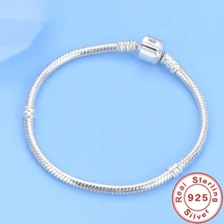 Pulsera clásica de Plata de Ley 925 para mujer, brazalete de alta calidad con hebilla de cubo, compatible con abalorios originales, regalo de joyería artesanal