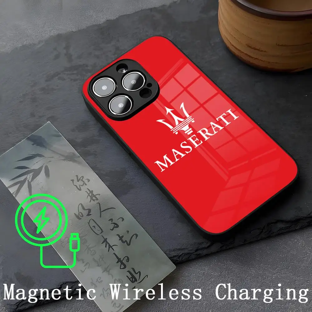 M-Maseratis Phone Case Strong Magnetism Glass For iPhone 14ProMax 16 13 12 15 11 Pro XS Max Plus Mini Cover