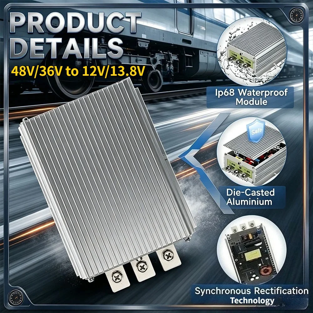 48V/36V to 12V 13.8V 50A 60A Regulator Transformer Voltage Converter Truck Power Voltage Reducer Fit for RV Golf Cart Waterproof