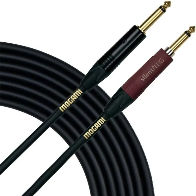 

Mogami Gold INST Silent S-18 Guitar Instrument Cable,1/4" TS Male Plugs,Gold Contacts,Straight Connectors w/ silentPLUG, 18 Foot