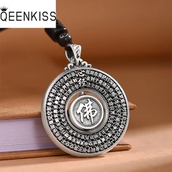 QEENKISS 925 Sterling Silver Necklace Pendant For Women Men Vintage Buddha Lotus Sweater Pendant Fine Jewelry Party Gift PT605