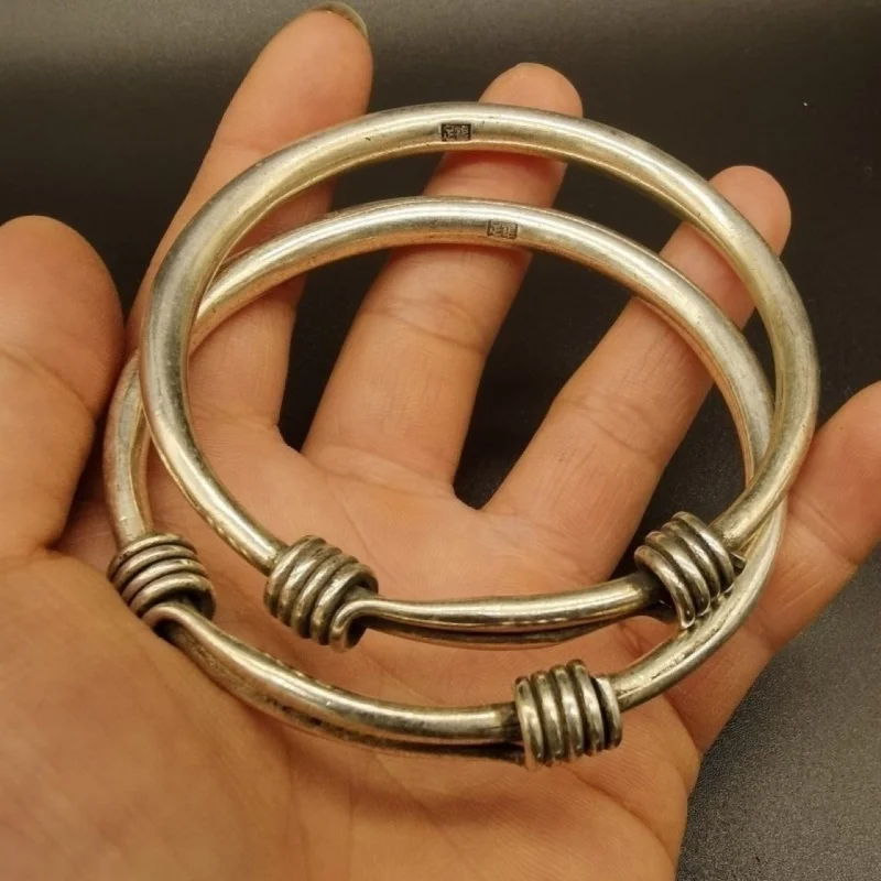 Wholesale Tibetan Miao Vintage Ethnic Style Fu Lu Shou Imburation Pure Silver Dragon And Phoenix Push-Pull Bracelet For