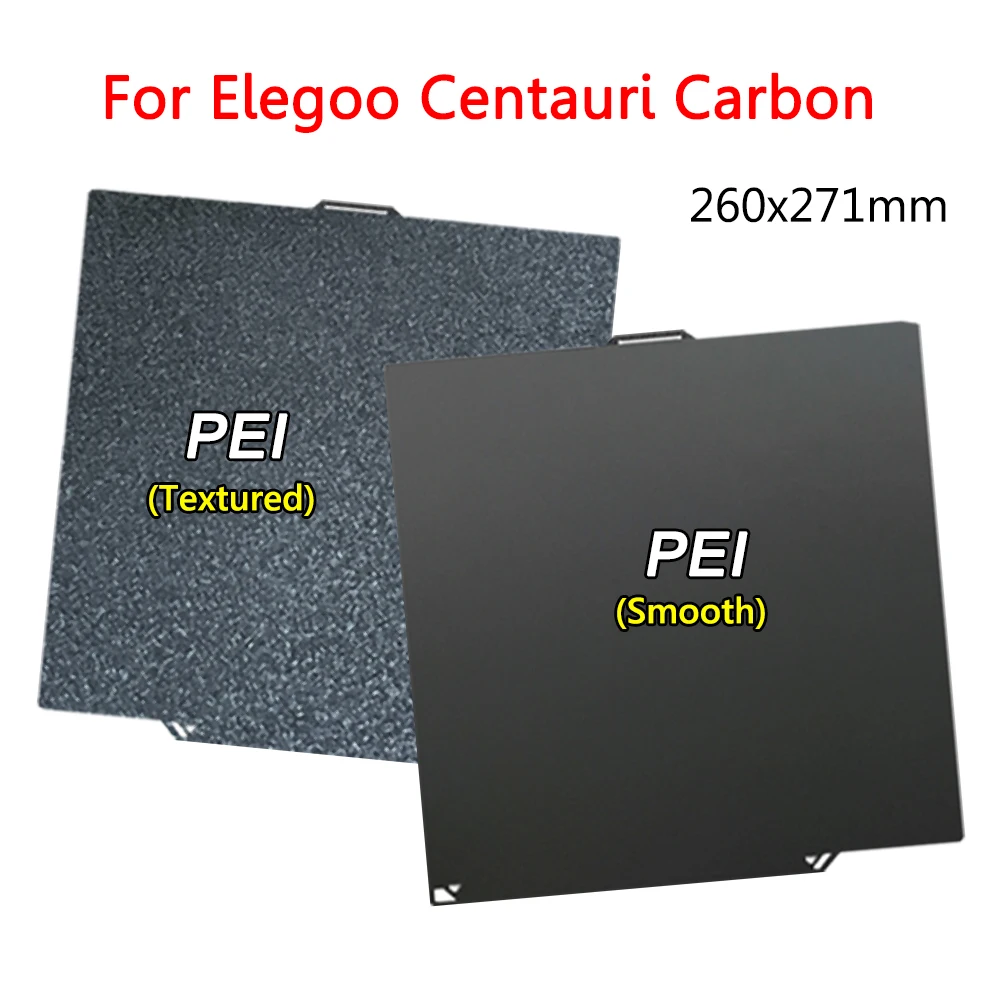 

Черная гладкая пластина PEI для Elegoo Centauri, карбоновый текстурированный лист PEI 260x271 мм, двухсторонний лист пружинной стали, детали строительной пластины