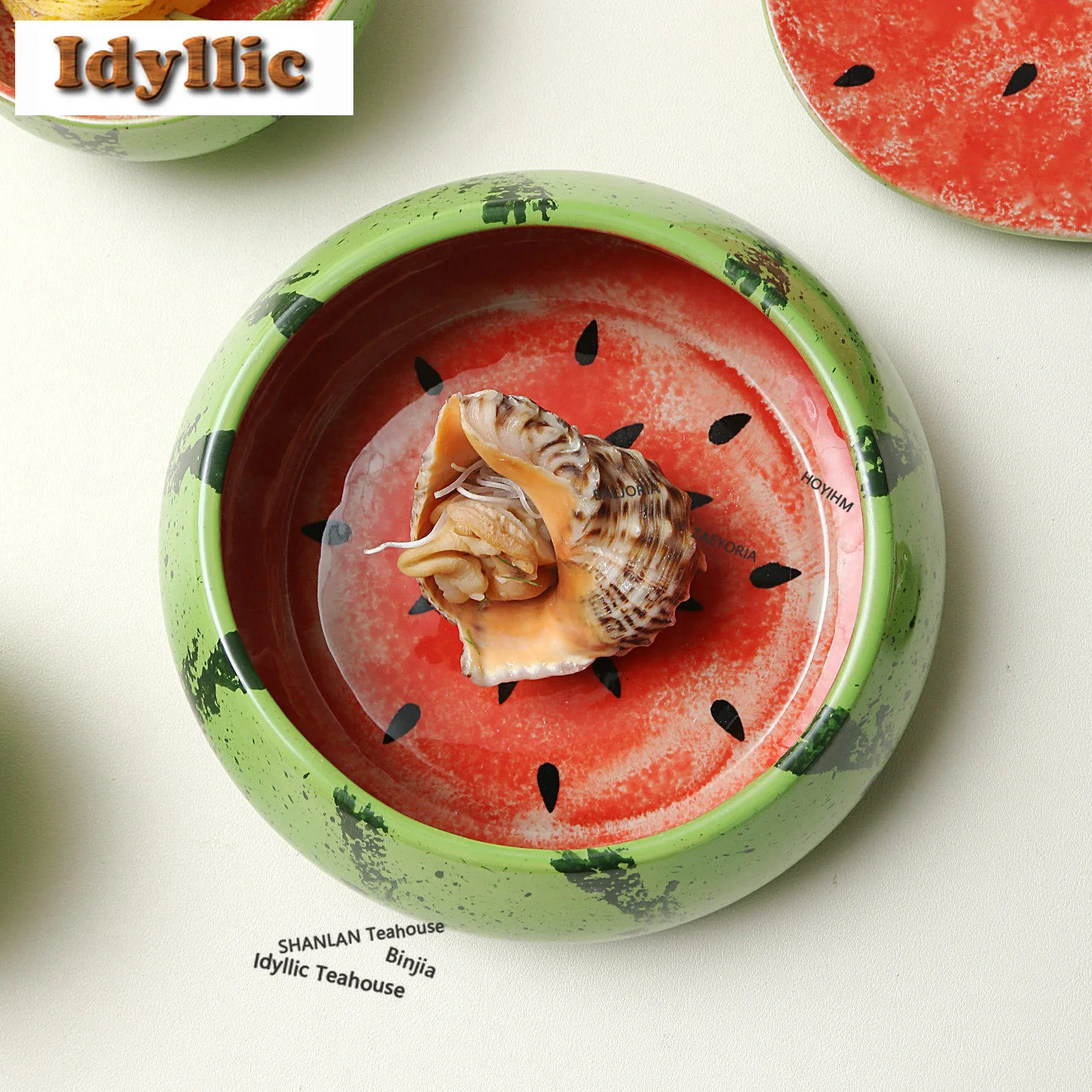 HOYIHM 910ml Hand-painted Watermelon Bowl Soup Bowls Fruit Snack Plate Vegetable Basin Hot Pot Bowls Hotel Cuisine Dinnerware