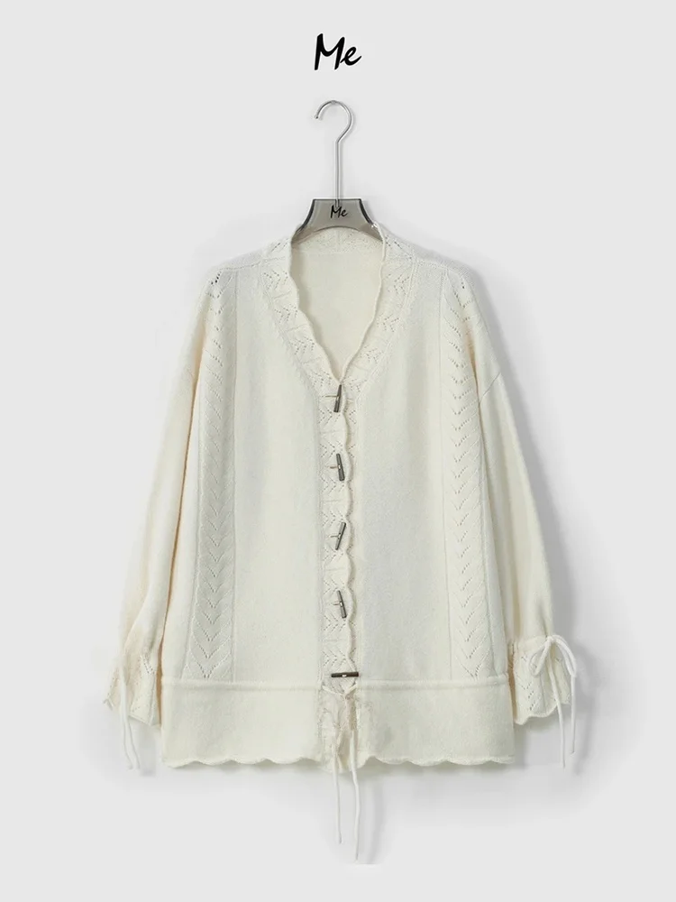 

High Weight Knitted Ultra Fine Merino Wool Sweater ME【Wheat Spike Wave】MESA4975 Women's Long Sve Cardigan Breathable